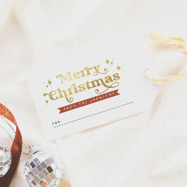 Etiquetas Para Regalos Tipografía Retro Navidad Red & Gold Groovy Feliz N