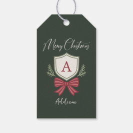 Etiquetas Para Regalos Tira de monograma personalizado con lazo navideño