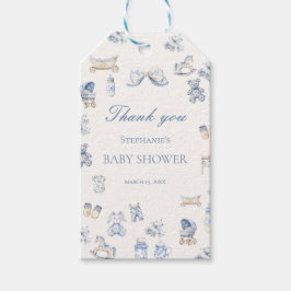 Etiquetas Para Regalos Toile De Jouy Baby Shower Blue Bow Boy