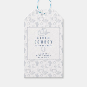 Etiquetas Para Regalos Toile de Jouy Blue Cowboy Baby Shower Occidental