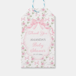 Etiquetas Para Regalos Toile De Jouy Pink Bow Girl Baby Shower Party
