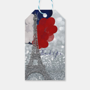 Etiquetas Para Regalos Torre Eiffel Brillo Plateado Fiesta Rojo Blanco Az