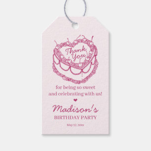 Etiquetas Para Regalos Torta de Cumpleaños Coquette Corazón Retro Rosa Ce