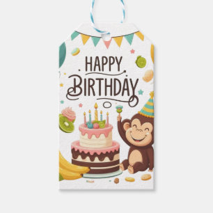 Etiquetas Para Regalos Torta De Cumpleaños De Mono Lindo