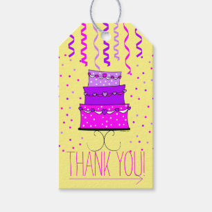 Etiquetas Para Regalos Torta de cumpleaños rosada y púrpura - gracias