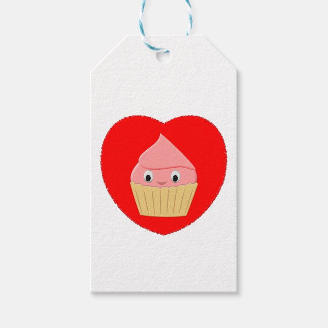 Etiquetas Para Regalos Torta De Fresa Personalizado Cutáneo En El Corazón (Anverso)