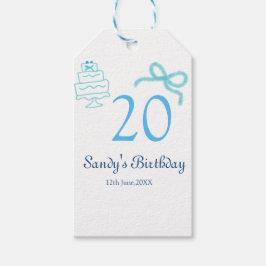 Etiquetas Para Regalos Torta de lazo azul pastel retro nombre fecha cumpl