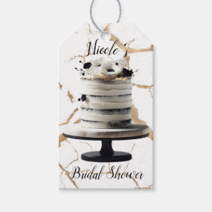 Etiquetas Para Regalos Torta Floral de Grados Dorado Blanco y Negro para