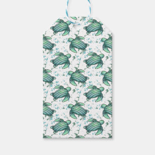 Etiquetas Para Regalos tortuga marina acuarela verde azul patrón animal