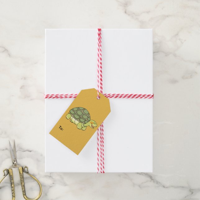 Etiquetas Para Regalos tortuga sonriente (Con cuerda)
