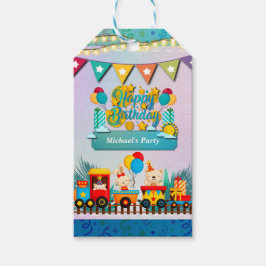 Etiquetas Para Regalos Tren Feliz Cumpleaños Con Deseos De Animales Cutos