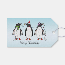 Etiquetas Para Regalos Tres pingüinos navideños festivos con texto person