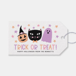 Etiquetas Para Regalos Trick de Halloween o gato negro de pastel lindo