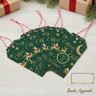 Etiquetas Para Regalos Trineo y Reno de Santa con Purpurina Dorada Person