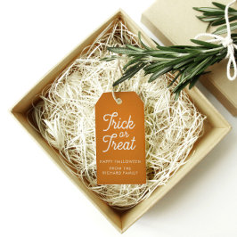 Etiquetas Para Regalos Truco o trato a Naranja de Halloween con texto bla