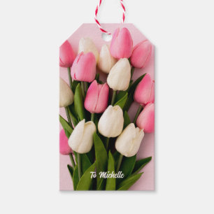 Etiquetas Para Regalos Tulipanes de nombre personalizado en rosa