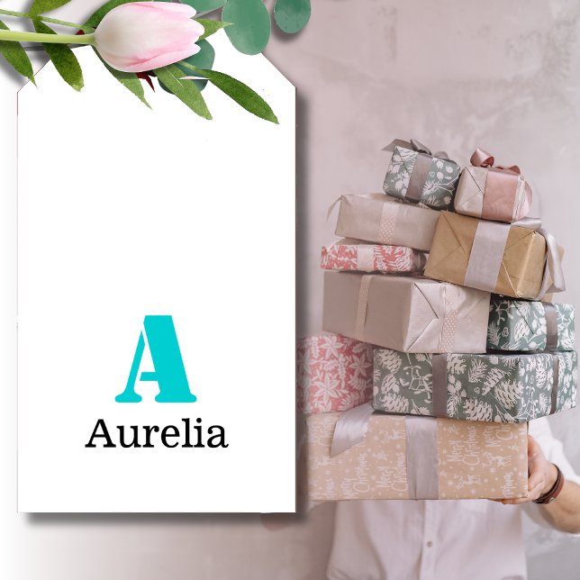 Etiquetas Para Regalos Turquesa Elegante Inicial Nombre Negro | Moderno  (Subido por el creador)