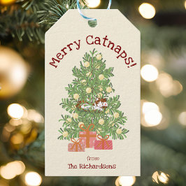 Etiquetas Para Regalos ¡Un gato lindo en el árbol de la Navidad, ¡Merry C