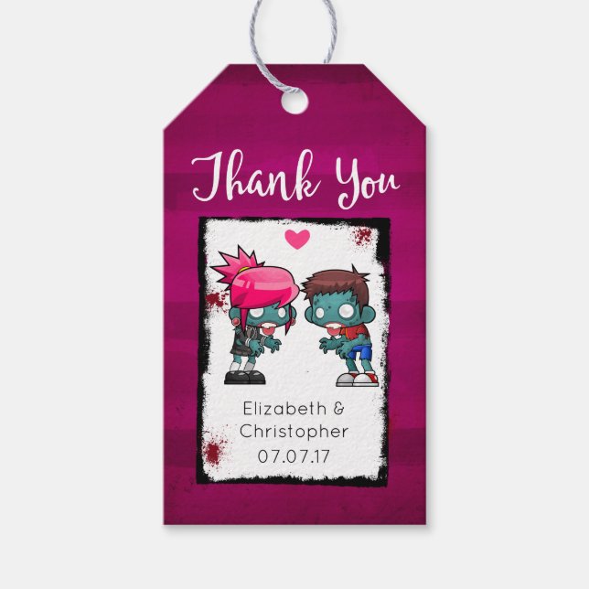 Etiquetas Para Regalos Un par de zombis enamorados Bodas Gracias (Anverso)