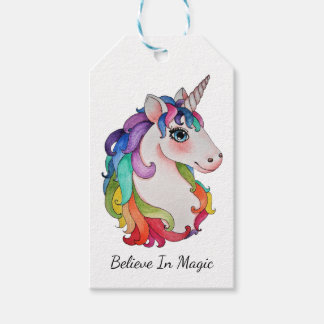 Etiquetas Para Regalos Unicornio acuarela con pelo de arco iris
