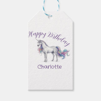 Etiquetas Para Regalos unicornio púrpura marón feliz cumpleaños niños nom