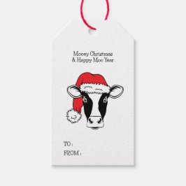 Etiquetas Para Regalos Vaca blanca y negra en santa Navidades graciosos