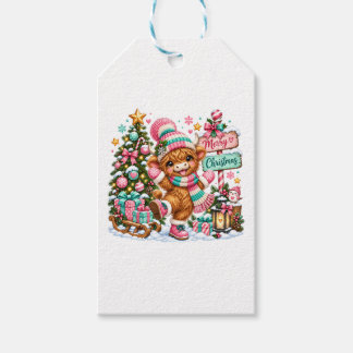 Etiquetas Para Regalos Vaca de las Tierras Altas Feliz Navidad