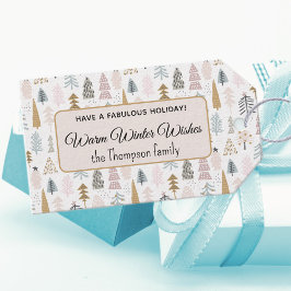 Etiquetas Para Regalos Vacaciones de invierno de árboles de navidad rústi