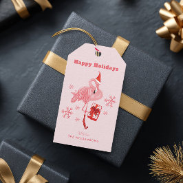 Etiquetas Para Regalos Vacaciones de los Navidades de flamingo rosa acuar