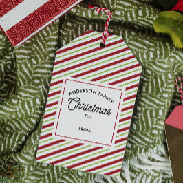 Etiquetas Para Regalos Vacaciones en franjas diagonales rojas y verdes