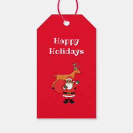 Etiquetas Para Regalos Vacaciones felices rojas Papá Noel afroamericano
