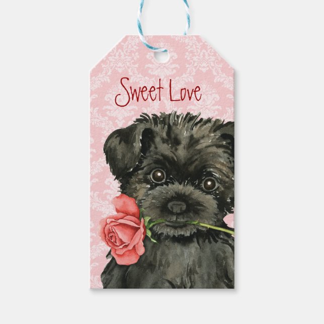 Etiquetas Para Regalos Valentine Rosa Affenpinscher (Anverso)
