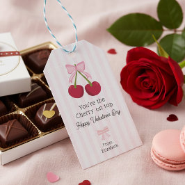 Etiquetas Para Regalos Valentine's Day Cherry on Top Coquette Stripes