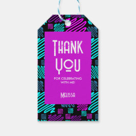 Etiquetas Para Regalos Vamos a la Fiesta Neon Morado Azul Geométrico Grac