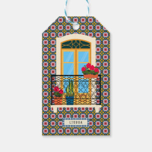 Etiquetas Para Regalos Ventana de la casa de Lisboa con plantas y azulejo