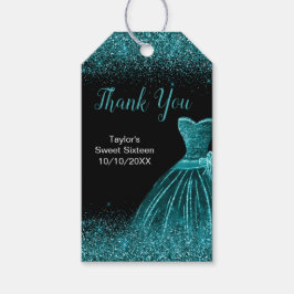 Etiquetas Para Regalos Verde azulado Blue Dress Faux Purpurina Sweet 16 C