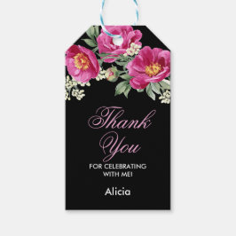 Etiquetas Para Regalos Verde Floral de Peony Rojo Gracias Negro