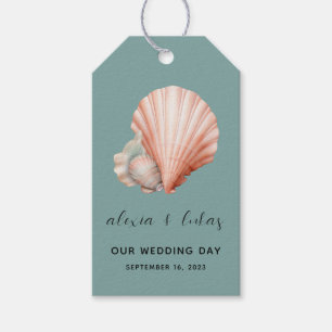Etiquetas Para Regalos Verde Mar con Concha "Nuestro Día de Boda"