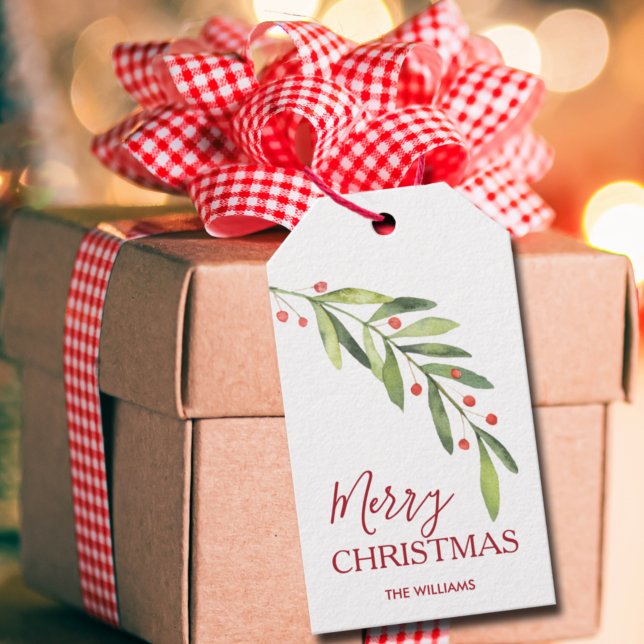 Etiquetas Para Regalos Verde Navidad Feliz (Greenery branch and berries Merry Christmas gift/favor tags personalized with your names)