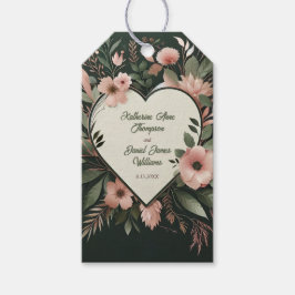Etiquetas Para Regalos Verde oscuro y Boda floral rosa Rubor