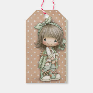 Etiquetas Para Regalos Verde Salvia Beige Suave Chica de Ojos Grandes Vi