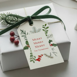 Etiquetas Para Regalos Verde y bayas elegantes de Navidad