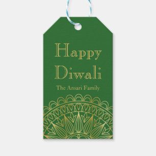 Etiquetas Para Regalos Verde y modelo indio Diwali del oro