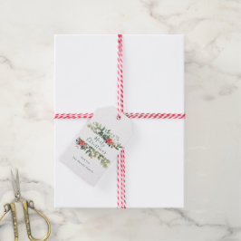 Etiquetas Para Regalos Verdor acuático rústico con flores rojas