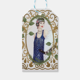 Etiquetas Para Regalos Vestido Azul Vintage Años 20 Mujer Flapper Art Dec