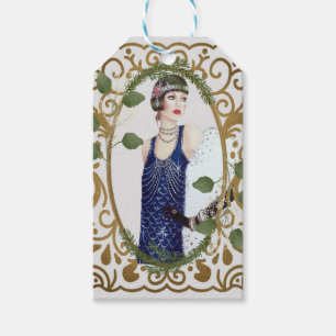 Etiquetas Para Regalos Vestido Azul Vintage Años 20 Mujer Flapper Art Dec