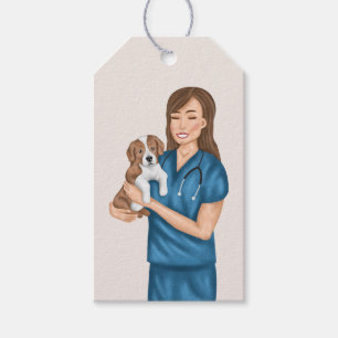 Etiquetas Para Regalos Veterinario Animal Doctor Vet Chica Con Cachorro