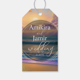 Etiquetas Para Regalos Vibrante Beach Background Faux Purpurina Boda