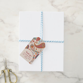 Etiquetas Para Regalos Vibrante Patrón Floral Blanco Paisley Boho