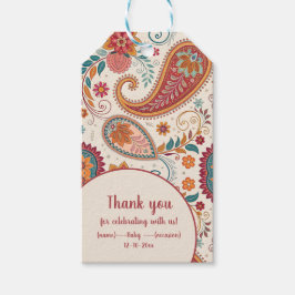 Etiquetas Para Regalos Vibrante Patrón Floral Blanco Paisley Boho